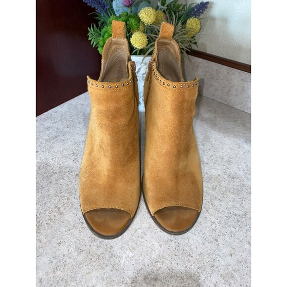 Lucky Brand Tan Suede Peep-Toe Booties W/Studded Trim & Side Zippers 8.5M - Picture 4 of 8